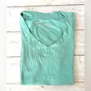 Splash M Womens Vneck Teal Blue Shirt Short Sleeves Size Medium